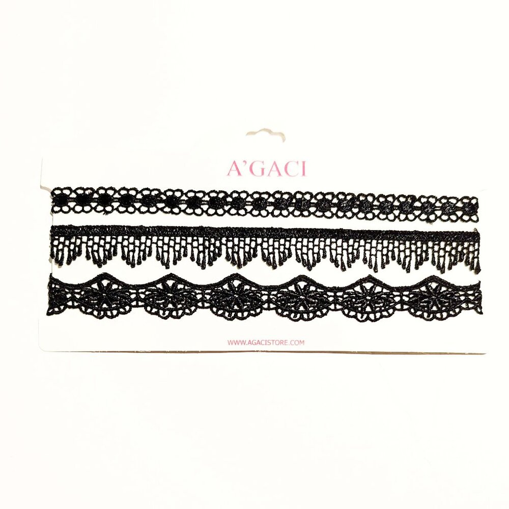 A'gaci 3 Pack Black Lace Chokers With Gold Clasps